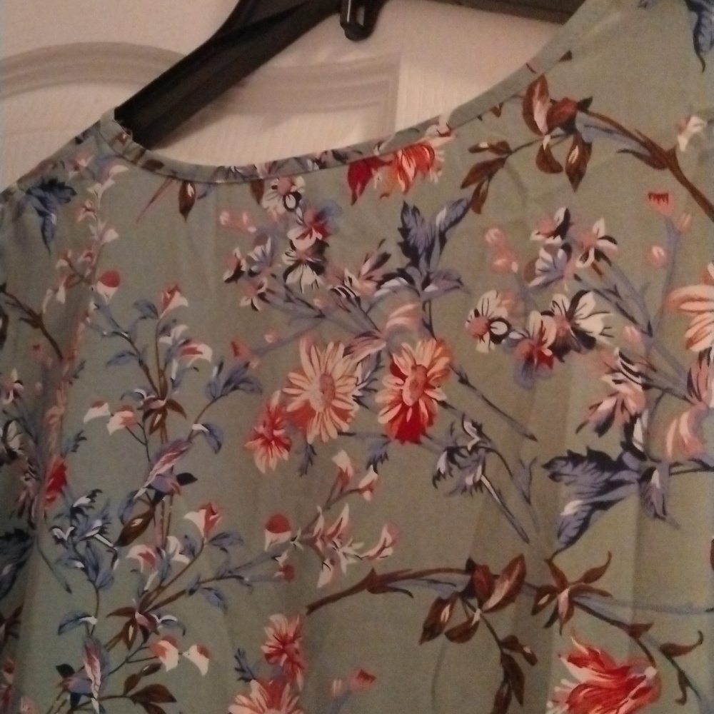 BloomChic Floral V-Neck Blouse in Blue and Pink - Picture 3 of 5